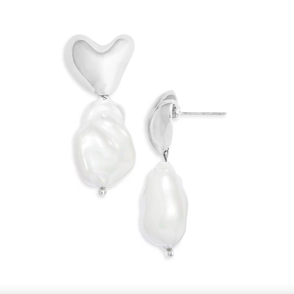 NWT AQUA/8 Other Reasons Silver Faux Pearl Drop Earrings